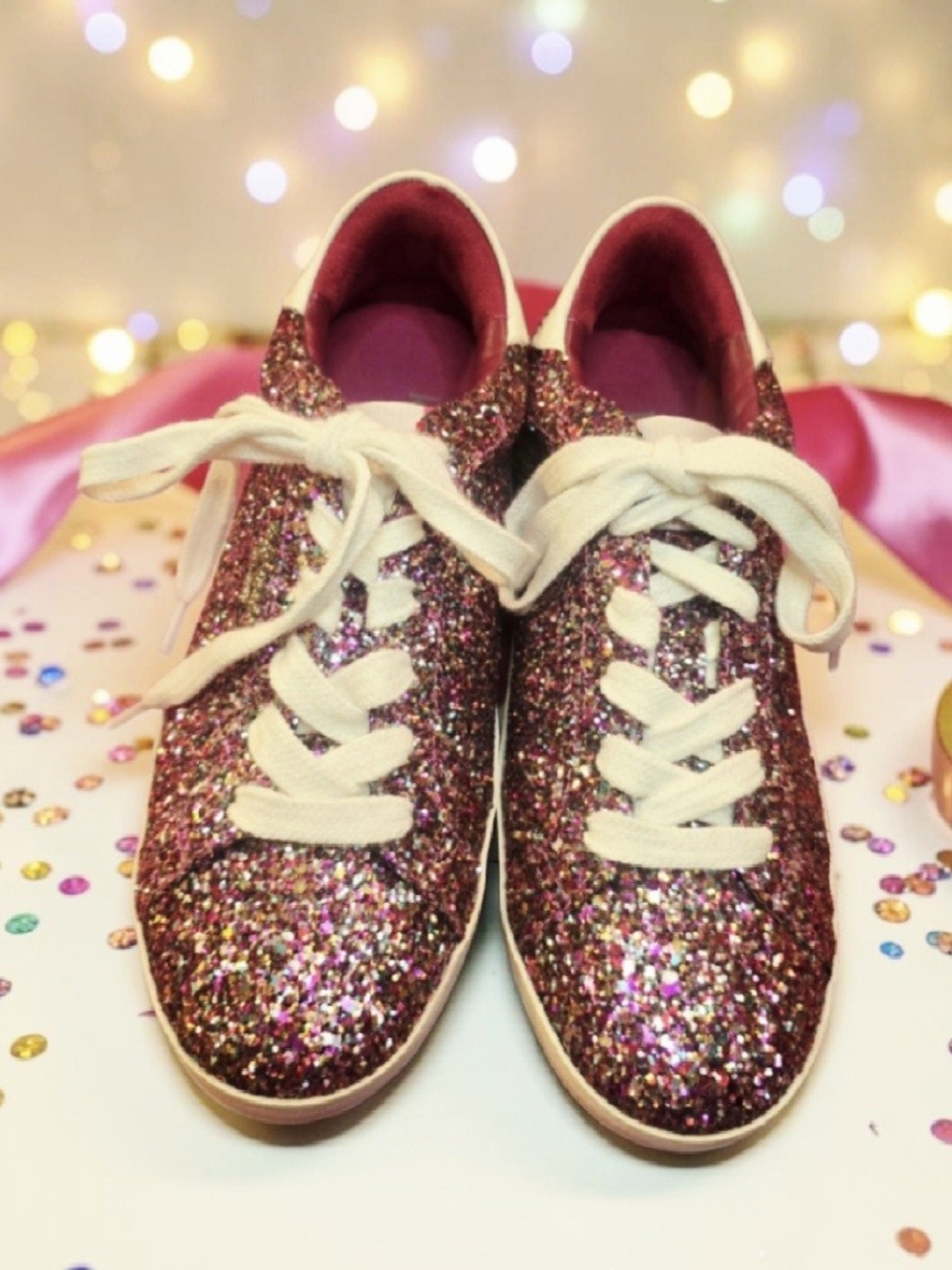 Kate Spade Ace Glitter Low Top Lace-Up Women's Sneakers - Pink 7 M EUC